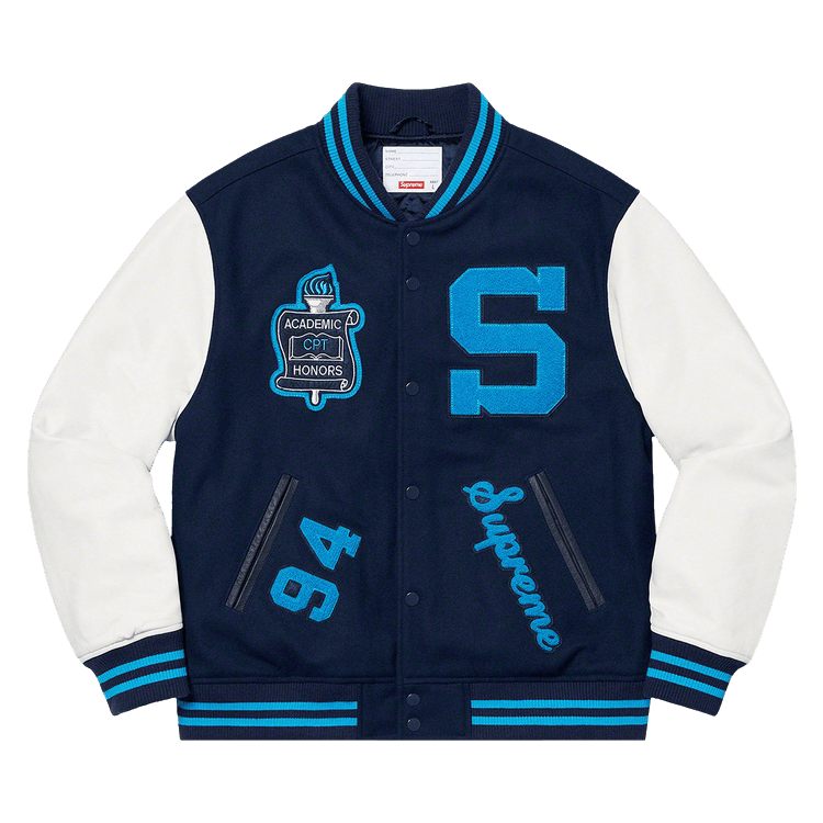 Buy Supreme Team Varsity Jacket 'Navy' - FW19J91 NAVY | GOAT