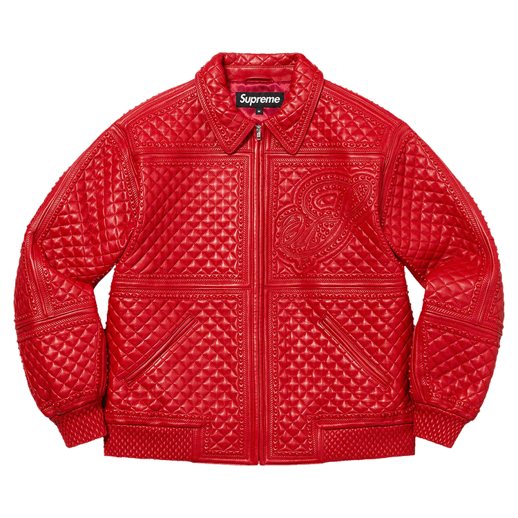 Buy Supreme Studded Quilted Leather Jacket 'Red' - FW22J9