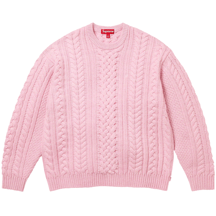 Size l Supreme Appliqué Cable Knit Sweater 'Pink'