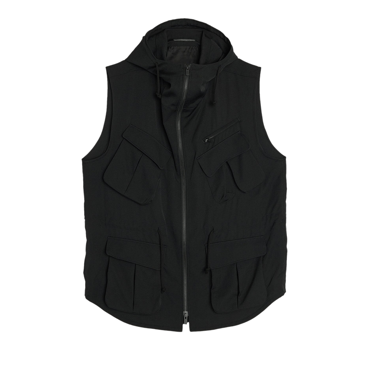 Buy Yohji Yamamoto Pour Homme Wrinkle Gabardine Hooded Vest 'Black