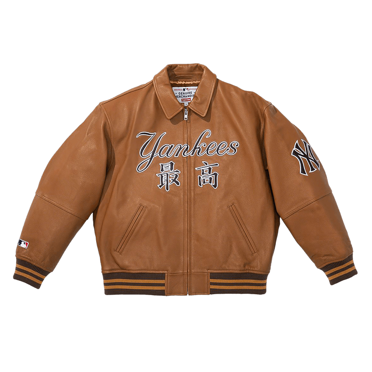 Buy Supreme x New York Yankees Kanji Leather Varsity Jacket