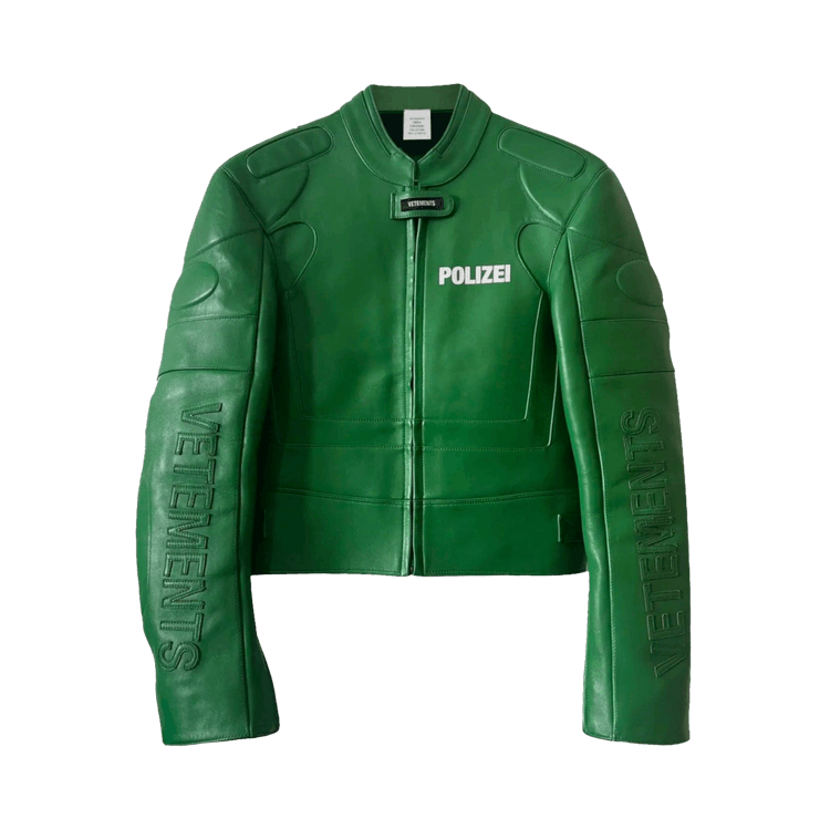 endthedemnawars | VETEMENTS Green Polizei leather jacket