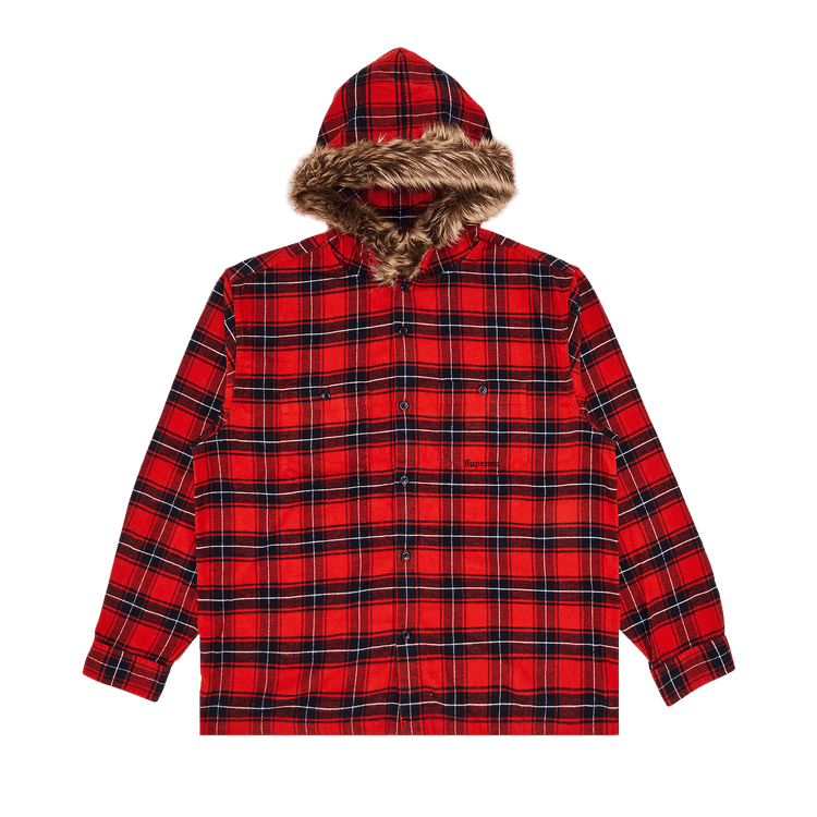 Buy Supreme Fur Trim Flannel Hooded Shirt 'Red Plaid' - FW24S49 RED PLAID |  GOAT