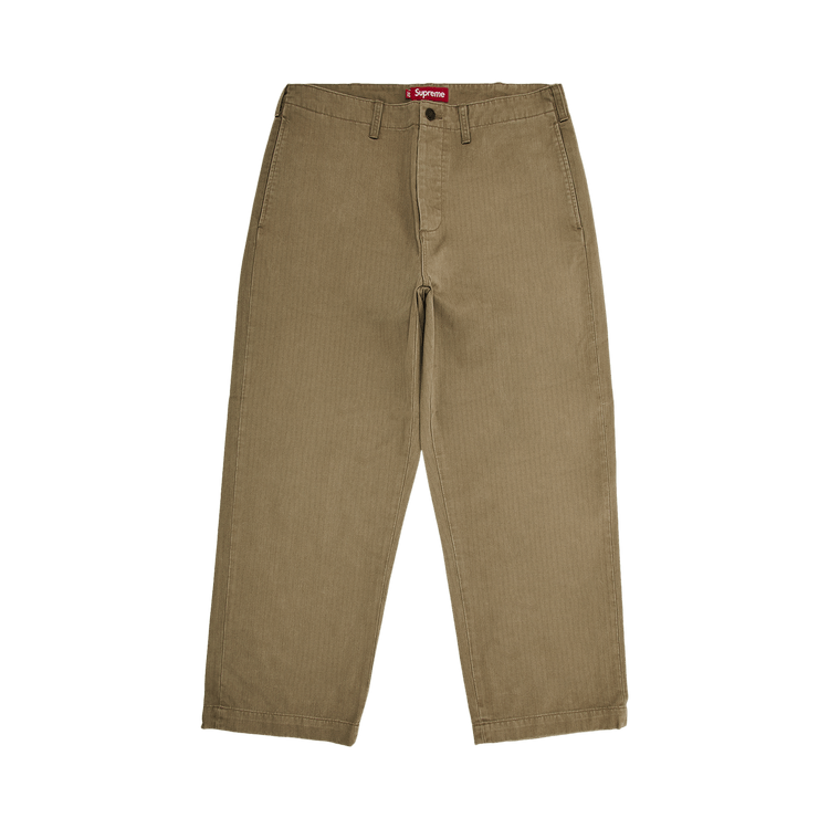 Buy Supreme Washed Herringbone Chino Pant 'Olive' - FW24P25