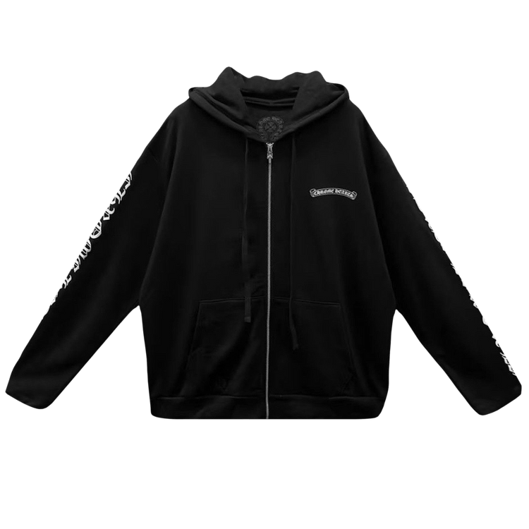 Buy Chrome Hearts Scroll Logo Zip Up Hoodie 'Black' - 01383