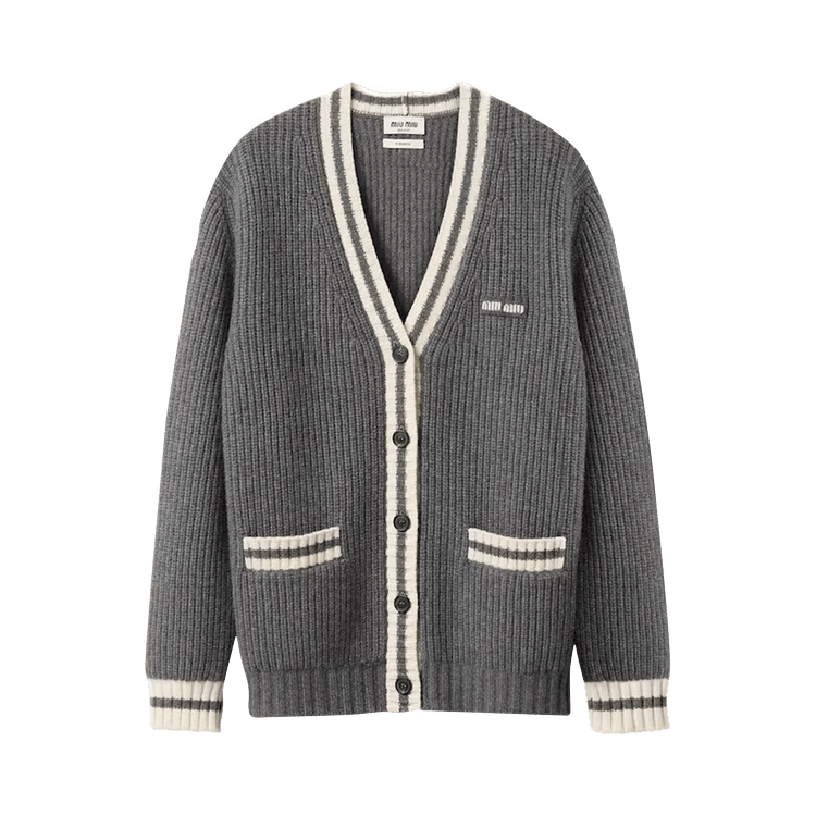 Buy Miu Miu Silk Cashmere Cardigan 'Slate Grey' - MMF929 150H