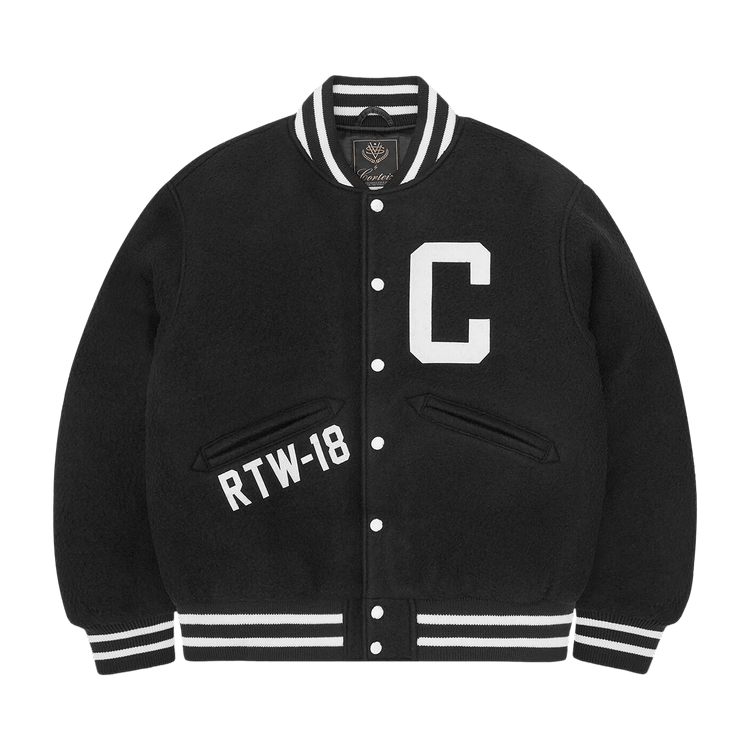 Buy Corteiz Casentino Wool Varsity Jacket 'Black' - 07892