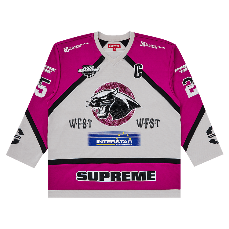 Buy Supreme Rhinestone Hockey Jersey 'Light Grey' - SS25KN29