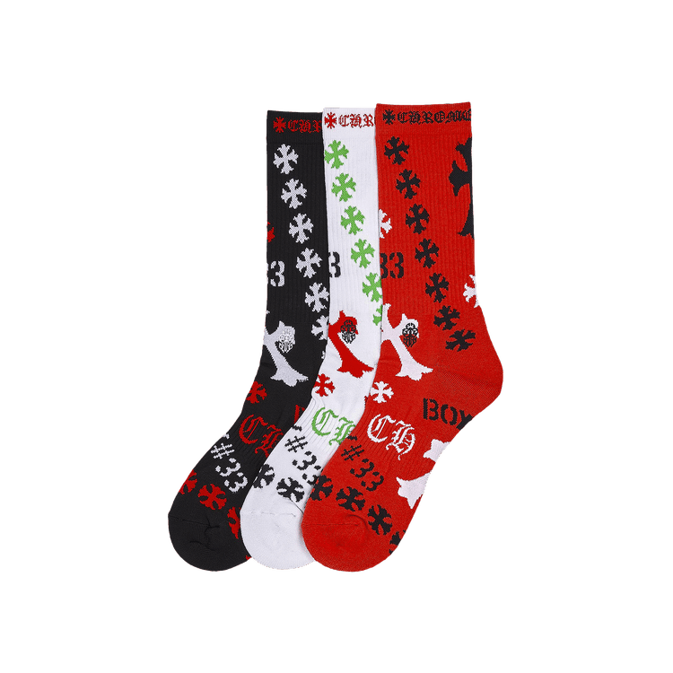 Buy Chrome Hearts Stencil Logo Sock (3 Pack) 'Multicolor' - 1383