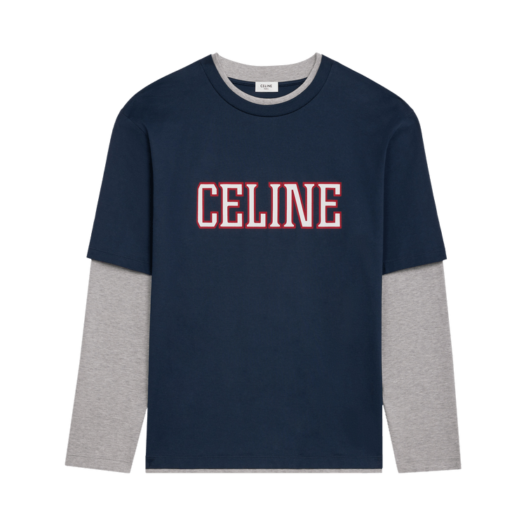 Buy CELINE Logo Printed Long-Sleeve T-Shirt 'Navy/Grey/Rust