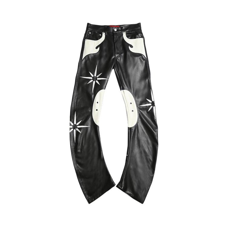 Buy KUSIKOHC Flower Rider Faux Leather Pants 'Black