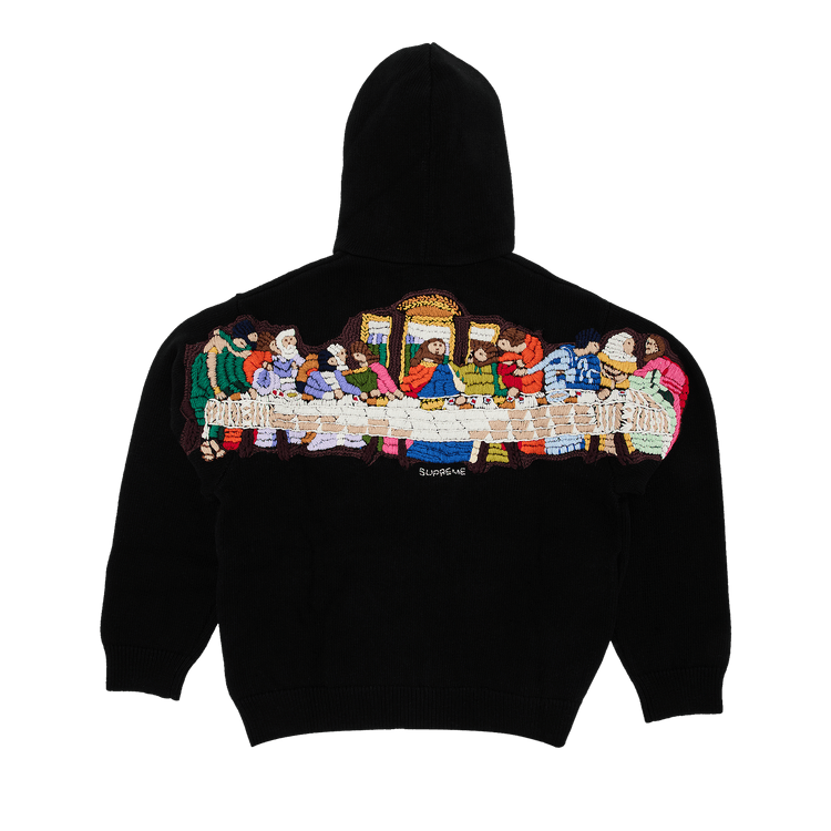 Buy Supreme Last Supper Embroidered Zip Up Hooded Sweater 'Black