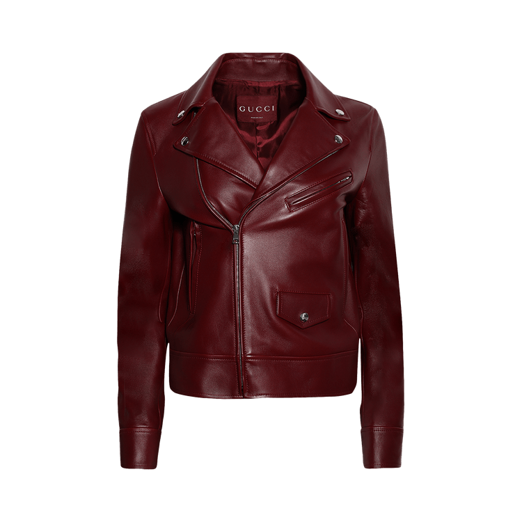 Buy Gucci Leather Biker Jacket 'Rosso Ancora Red' - 819314 XN336
