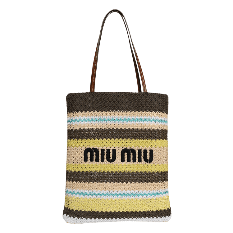 Buy Miu Miu Raffia-Effect Woven Tote Bag 'Tundra/Lemon Yellow