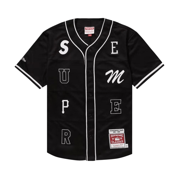 Buy Supreme x Mitchell & Ness Patchwork Baseball Jersey 'Black