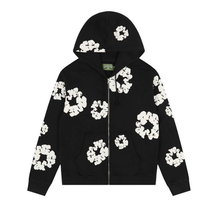 Джинсовая толстовка с капюшоном и хлопковым венком на молнии 