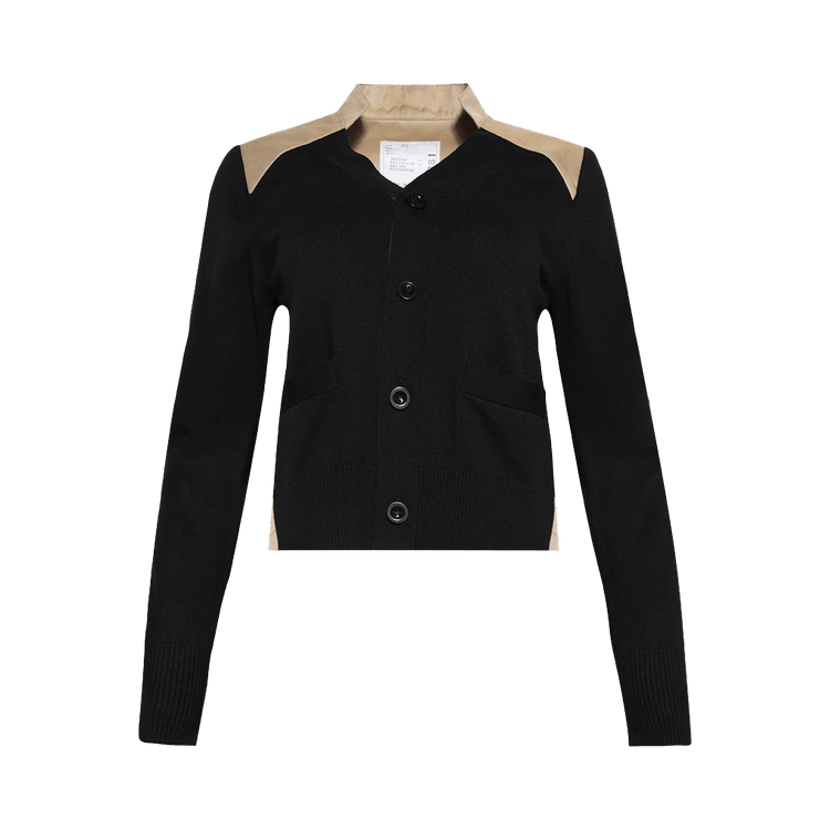 Buy Sacai Cotton Gabardine x Knit Cardigan 'Black/Beige' - SCW 281