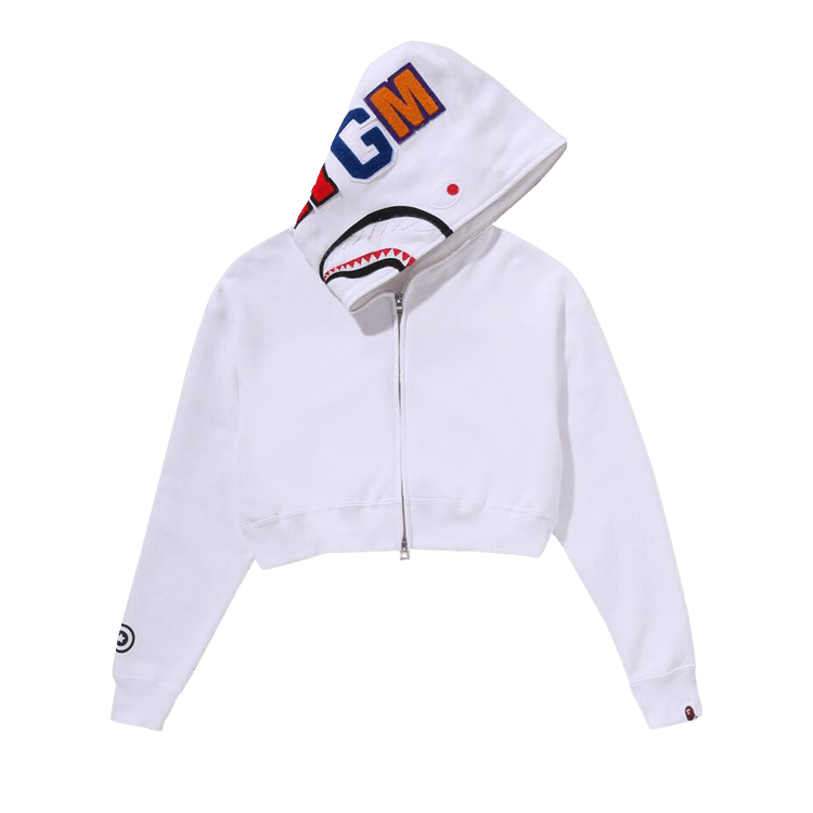 Укороченная толстовка с капюшоном на молнии BAPE Shark 'Белая'