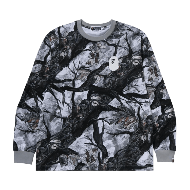 Камуфляжная футболка свободного кроя с длинным рукавом BAPE Tree Edge Camo свободного кроя 