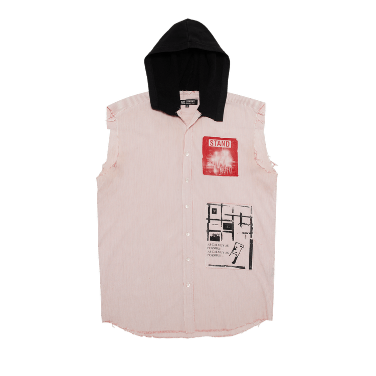Buy Raf Simons Plaid Sleeveless Hooded Shirt 'Red/White/Black