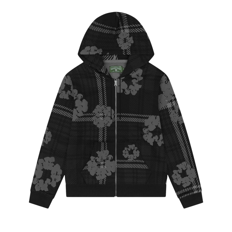 Джинсовая толстовка в клетку с хлопковым венком на молнии 