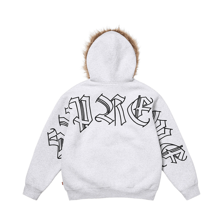 Buy Supreme Faux Fur Zip Up Hooded Sweatshirt 'Ash Grey