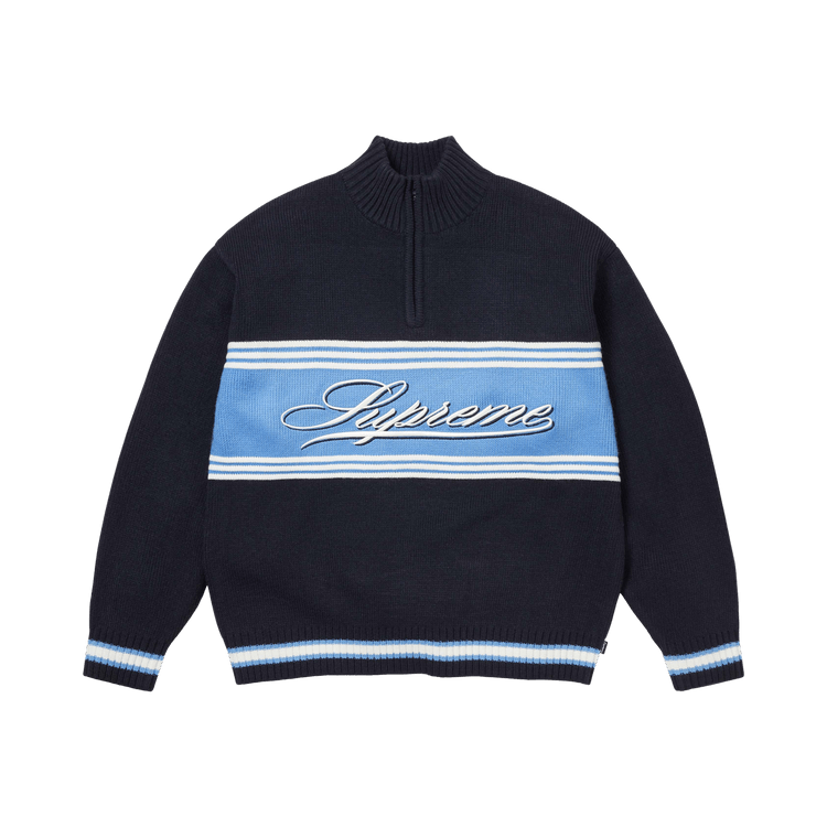 Buy Supreme Script Stripe Half Zip Sweater 'Navy' - FW25SK42 NAVY