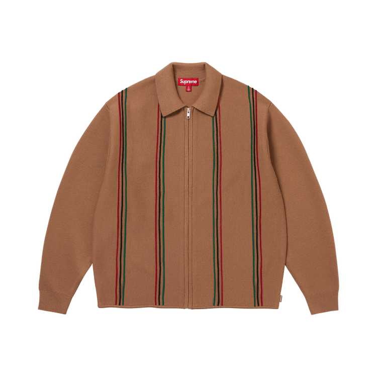 Buy Supreme Stripe Zip Up Polo Sweater 'Tan' - FW25SK44 TAN