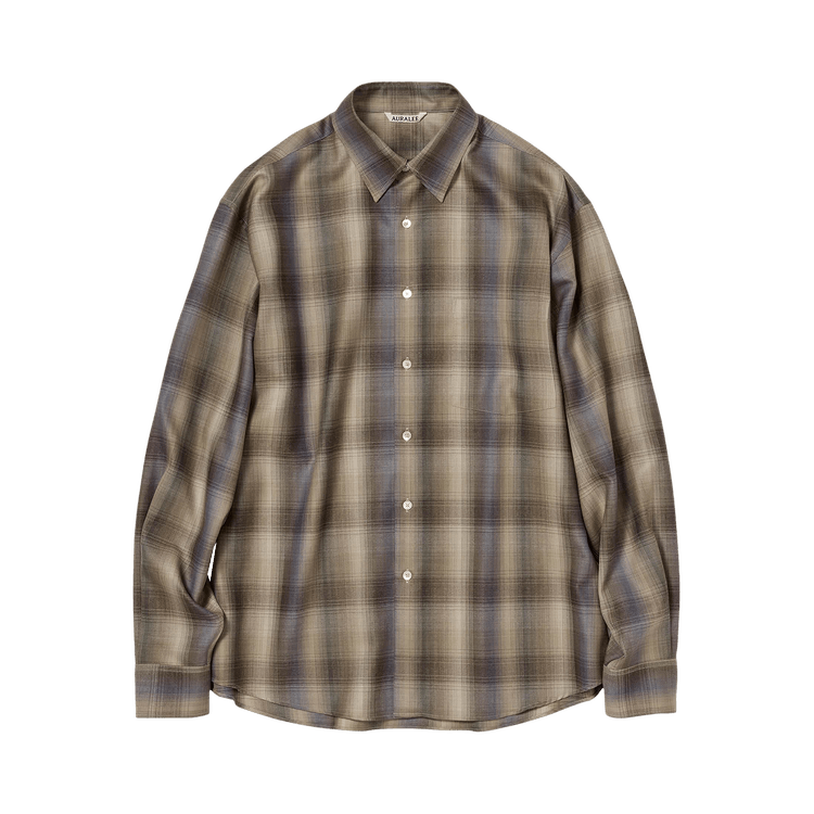Buy Auralee Super Light Wool Check Shirt 'Brown Blue Check