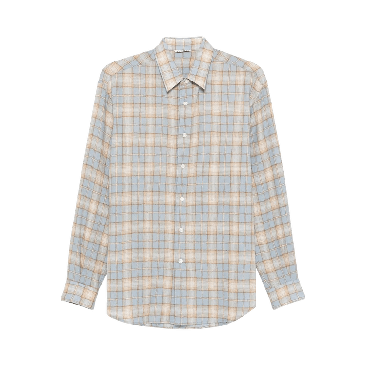 Buy Auralee Airy Wool Check Shirt 'Light Blue/Beige' - A25AS01WN