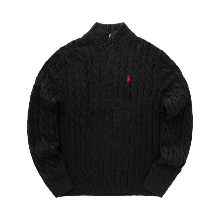 Buy Polo Ralph Lauren Cable Knit Cotton Quarter Zip Sweater 'Black