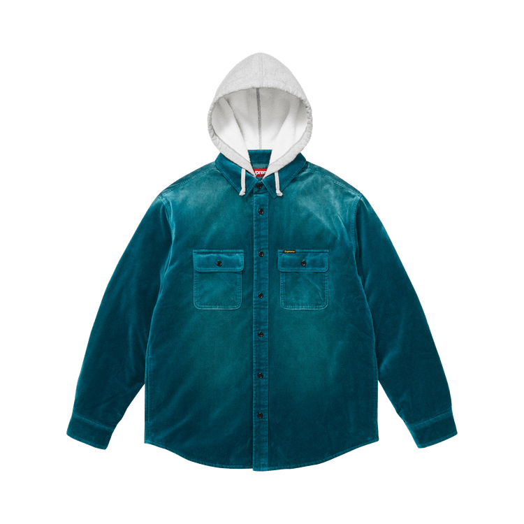 Buy Supreme Quilted Lined Hooded Velvet Shirt 'Teal' - FW25S13