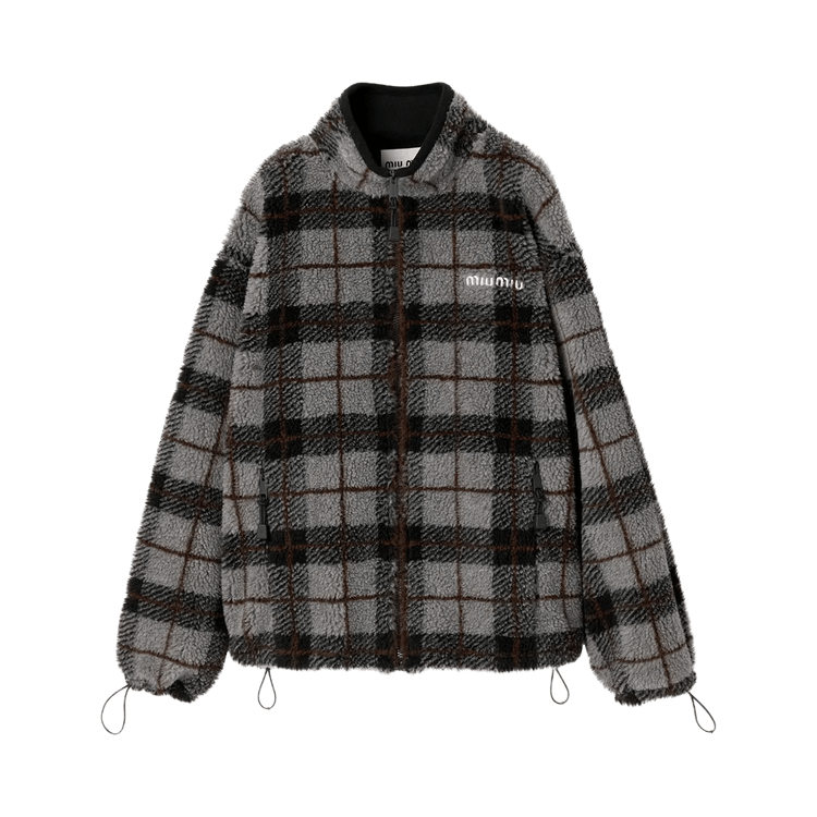美品 MIU MIU クロップドブルゾン 2021年 チェック ジャケット L Miu Miu Checked Teddy Jacket with Zipper | Saks Fifth Avenue