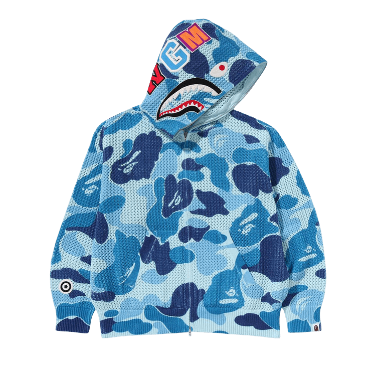 Вязаная крючком толстовка BAPE ABC Camo свободного кроя с капюшоном на молнии Shark 'Blue'