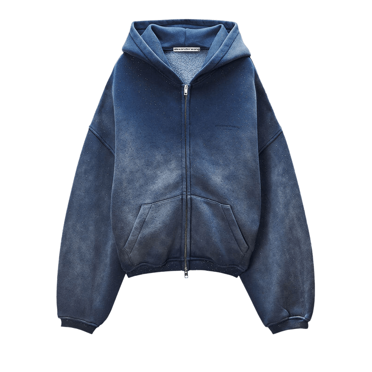 Buy Alexander Wang Allover Hotfix Zip Up Hoodie 'Washed Navy