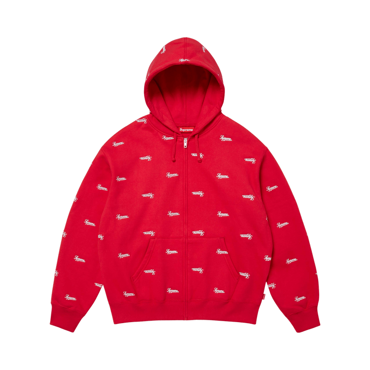 Buy Supreme Repeat Script Zip Up Hooded Sweatshirt 'Red