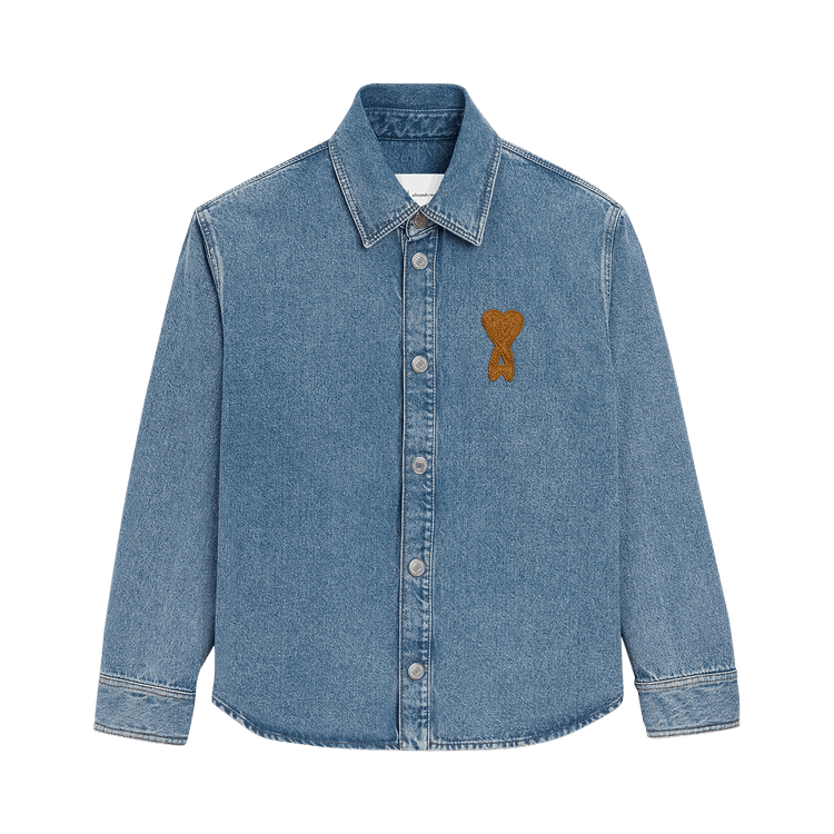 Buy Ami Overshirt With Knitted Ami De Coeur 'Bleu' - UJK897 DE0046