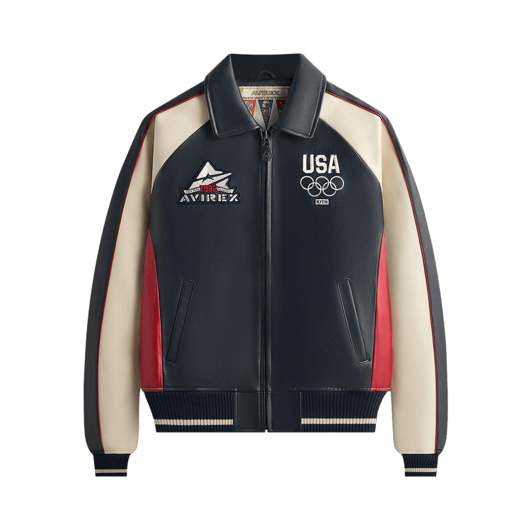 Buy Kith x Avirex For Team USA Leather Bomber Jacket 'Navy