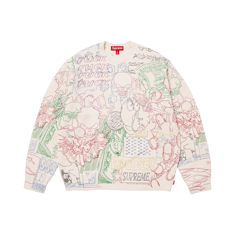 Buy Supreme Collage Embroidered Sweater 'White' - SS26SK28 WHITE