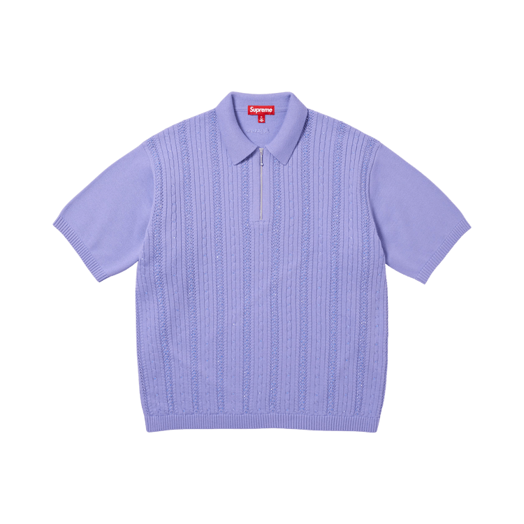 Buy Supreme Beaded Zip Short-Sleeve Polo Sweater 'Lavender