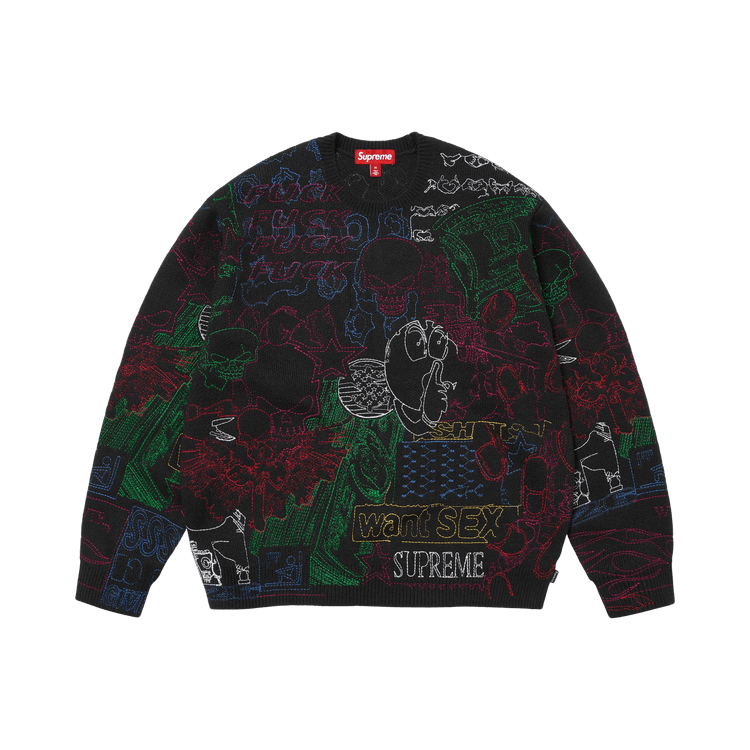 Buy Supreme Collage Embroidered Sweater 'Black' - SS26SK28 BLACK