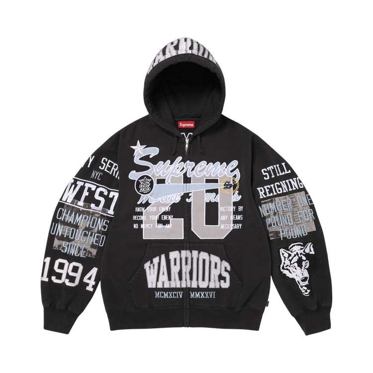 Buy Supreme Warriors Appliqué Zip Up Hooded Sweatshirt 'Black
