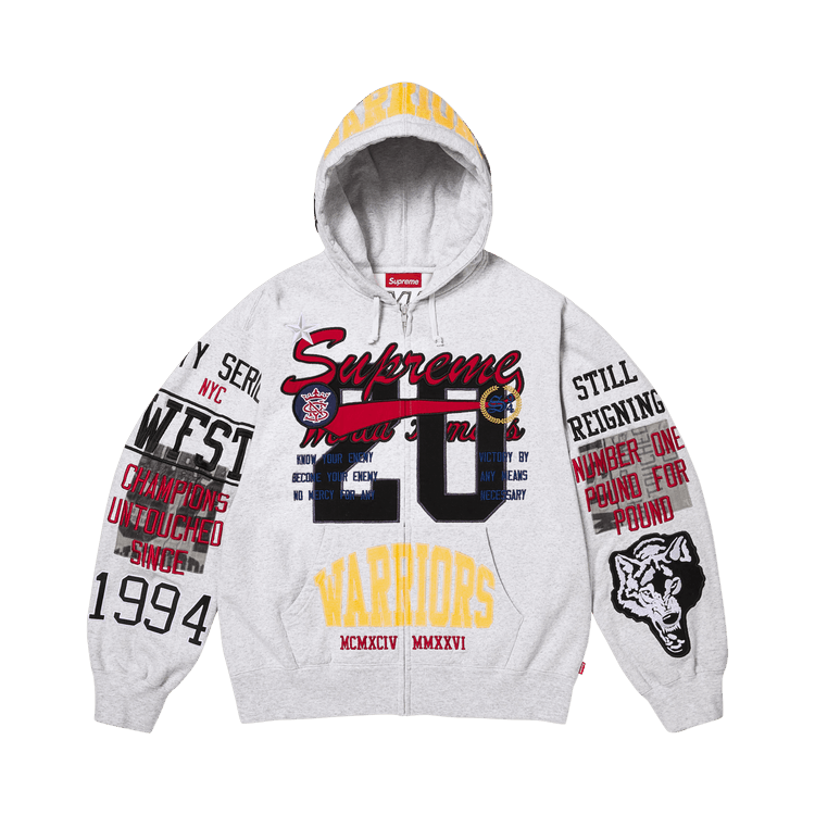 Buy Supreme Warriors Appliqué Zip Up Hooded Sweatshirt 'Ash Grey