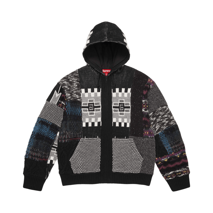 Buy Supreme Patchwork Zip Up Hooded Sweater 'Black' - SS26SK37