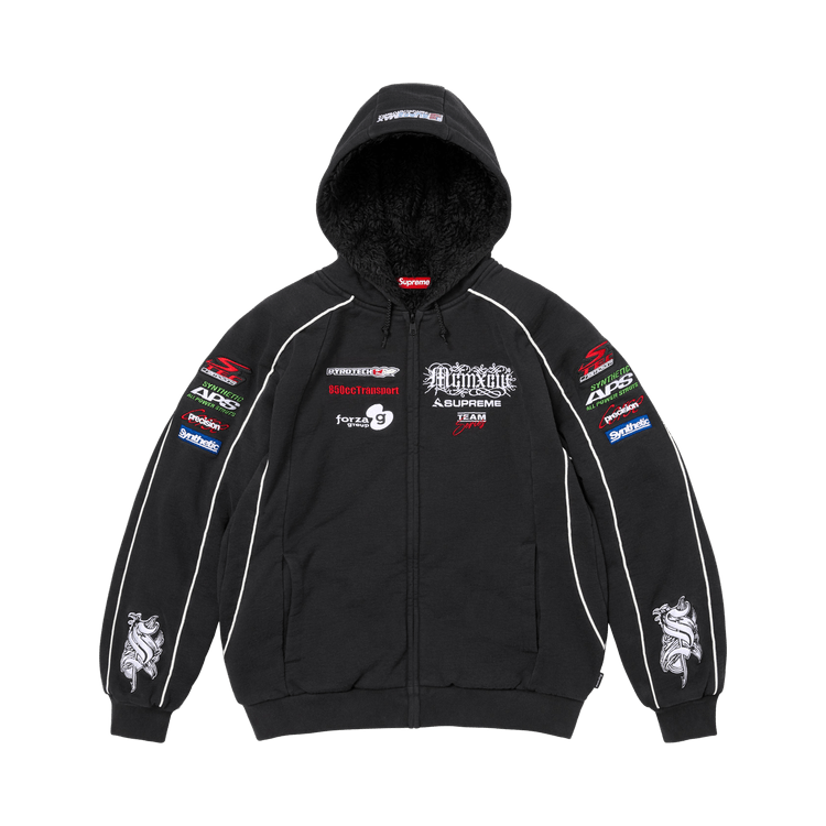 Buy Supreme Racing Lined Zip Up Hooded Sweatshirt 'Black
