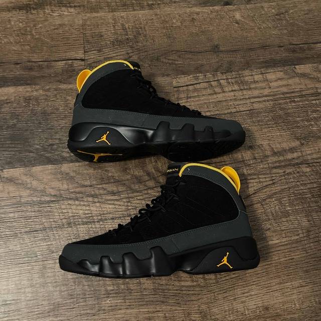black grey and yellow jordan 9