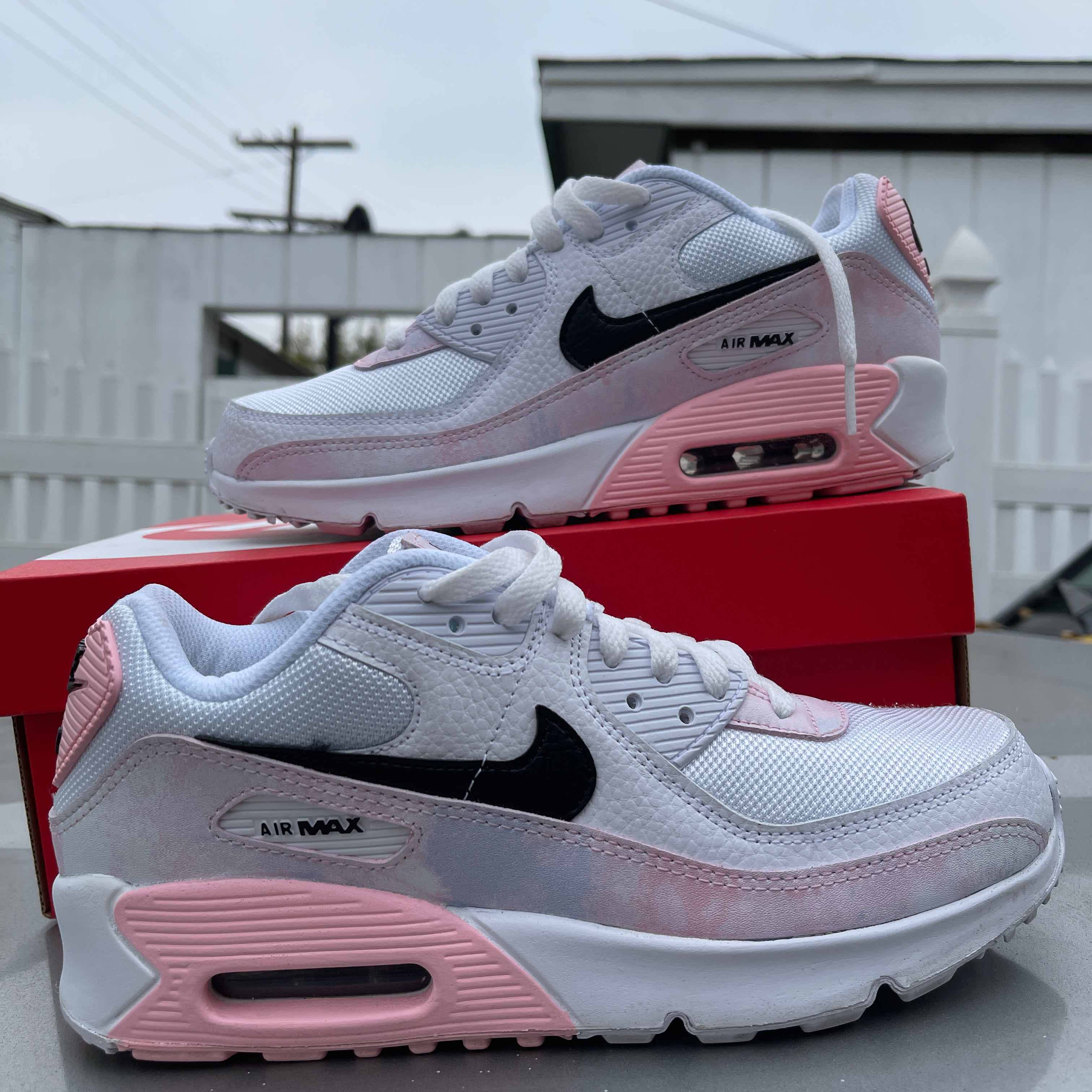 white pink tie dye air max 90