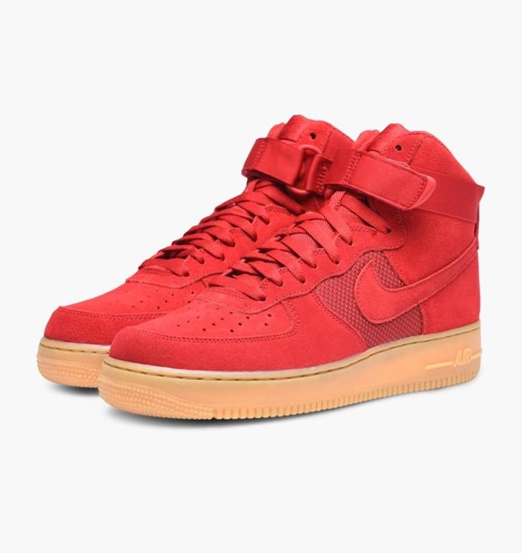 Nike Air Force 1 High 07 LV8 Red Suede Gum Sole 806403-601 Shoes