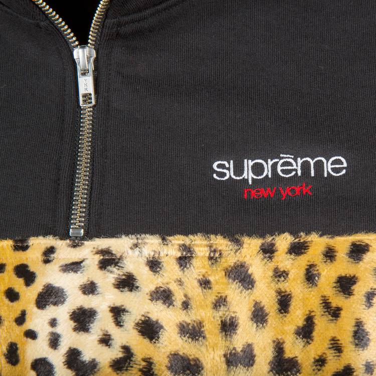 Supreme Leopard Panel Half Zip Sweatshirt 'Black' | GOAT
