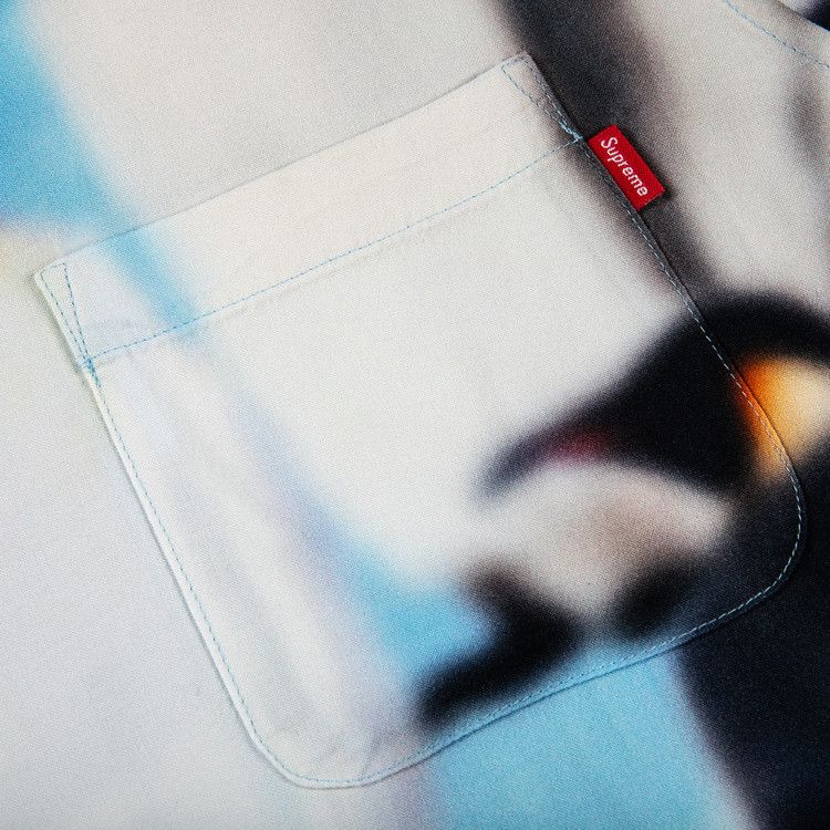 Supreme Penguins Rayon Shorts-Sleeve Shirt Blue